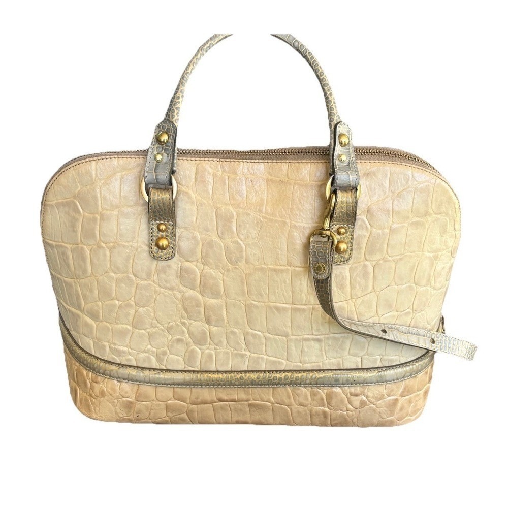 Brahmin Vivian Dome Satchel Cream Croc Leather Gold Hardware Women's Retired